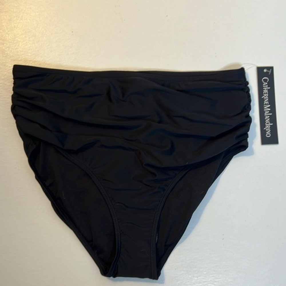 NWT Catherine Malandrino high waisted swim bottom w/ side shirring medium black